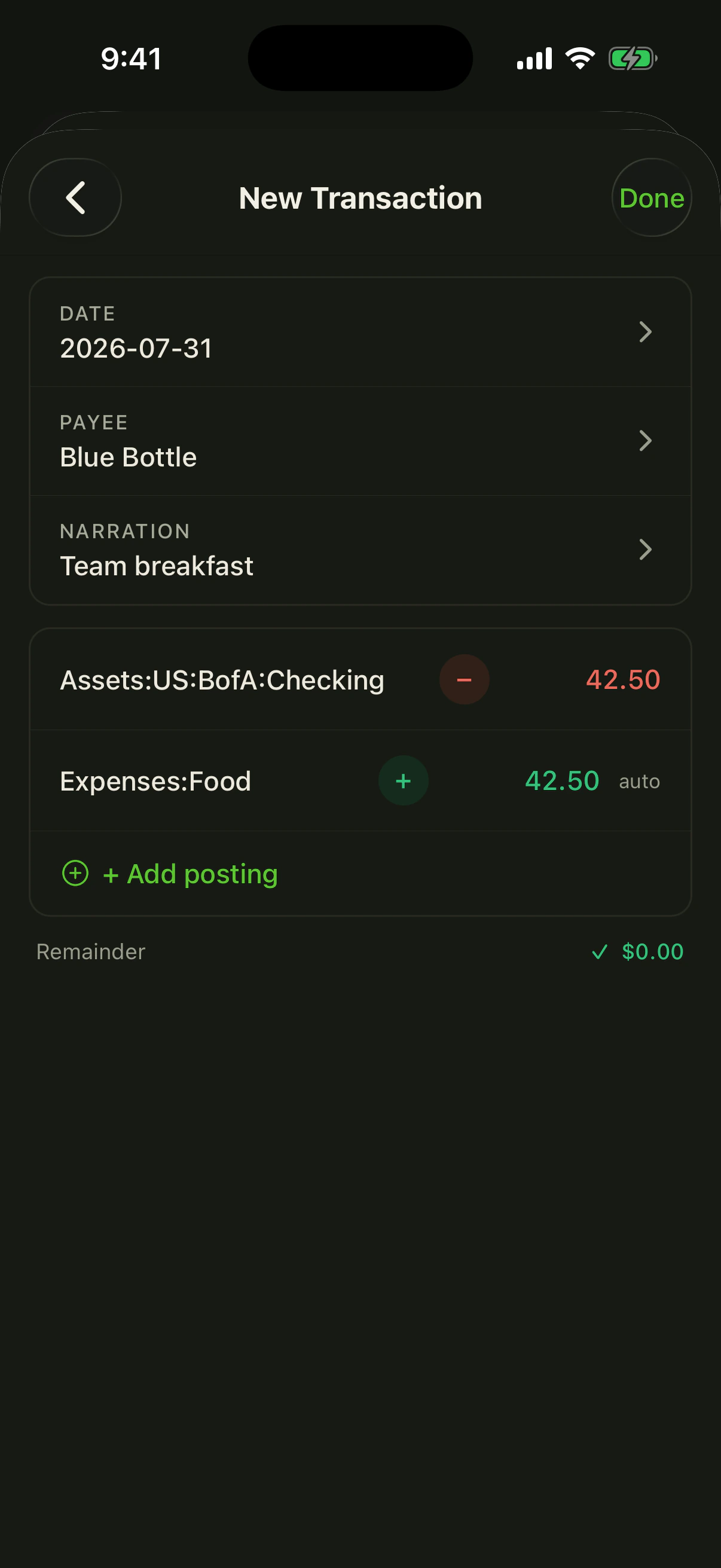 Add a transaction in seconds